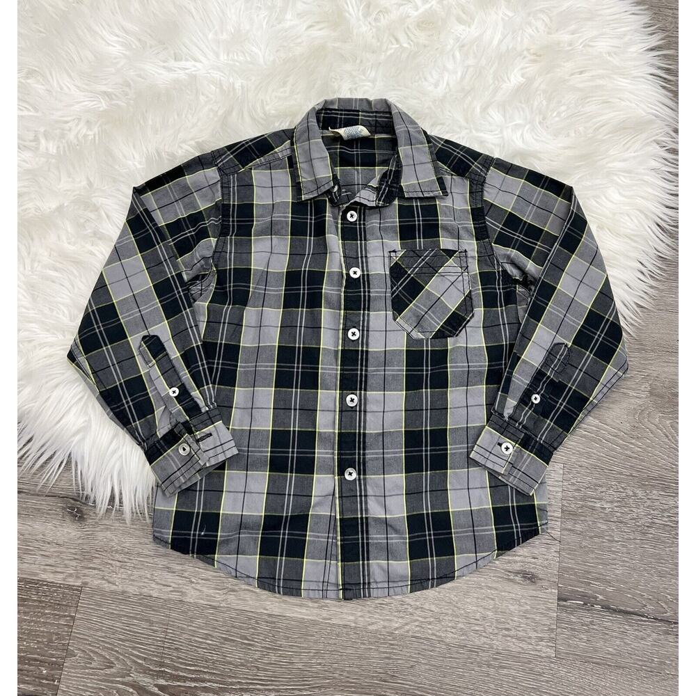 Faded Glory Boys Button Up Shirt Western Long Sleeve‎ Size S (6/7) Black Grey
